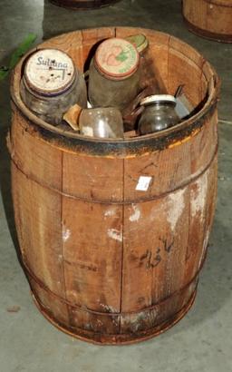 Antique Wood Nail Keg With Nails