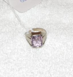 Art Deco Amethyst 14 K White Gold Ring