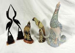 4 Piece Horn Carved Bird And Ceramic Bird Lot