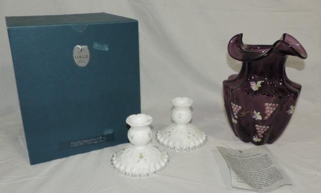 Fenton Glass Vase And Candleholders Lot