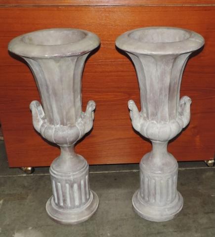 Pair Of Composition Stone Flower Urns With Bases