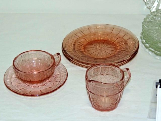 Green Pink And Crystal Depression Glass Lot