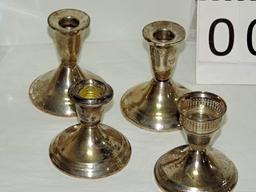 Sterling Candlesticks, SP Salt & Pepper Shakers And Cut Glass S & P Shakers