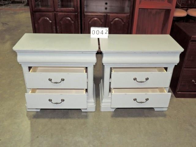 Pair Of Gray Painted 3 Drawer Bedside Tables