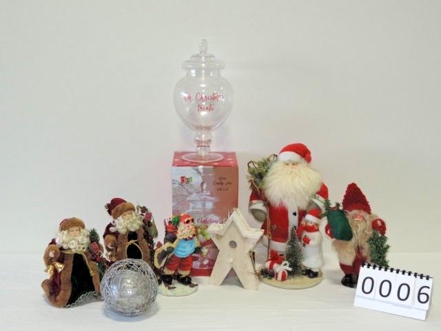 Tray Lot Christmas Decorations and Santa's