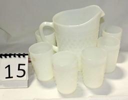 7 Piece Hobnail Milk Glass Water Set