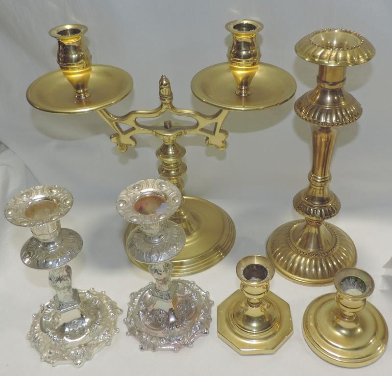 Brass & White Metal Candlesticks