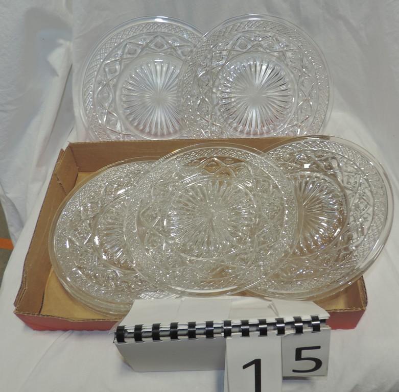 Vintage 28 Pc Pressed Glass Stemware & Plate Set