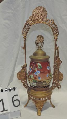 Ornate Victorian Pickle Caster With Hp Cranberry Glass