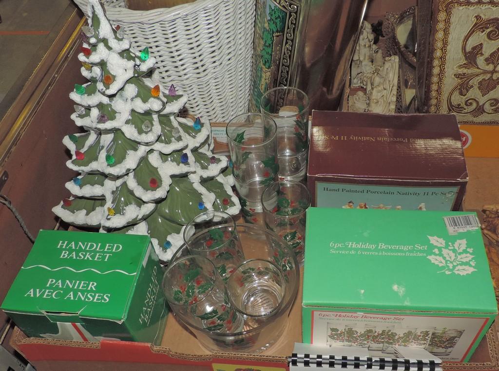 Nice Christmas Glassware & Ceramic Light Up Tree Lot