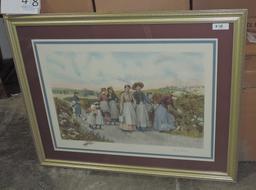 Framed Color Print Entitled "Berry Pickers"