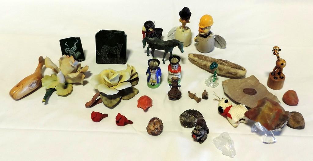 Collection Of Miniature Animals, Petrified Rocks & Knik Knacks