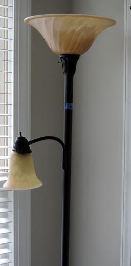 Brown Metal & Yellow Glass Pole Lamp