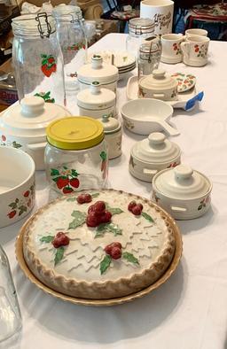 Lot of Strawberry China and Kitchen Lot