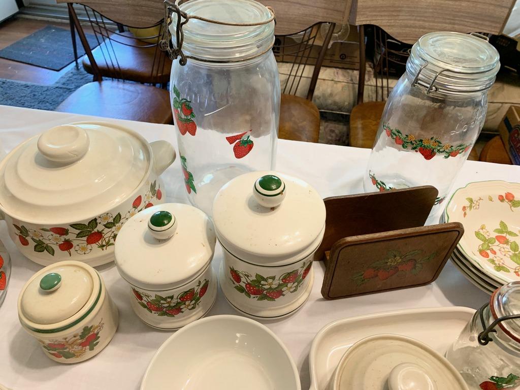 Lot of Strawberry China and Kitchen Lot