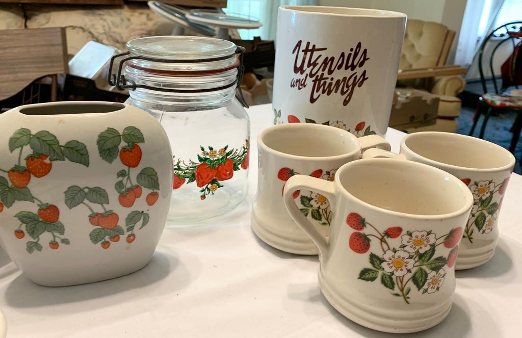 Lot of Strawberry China and Kitchen Lot