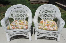 Pair of (2) White Wicker Chairs