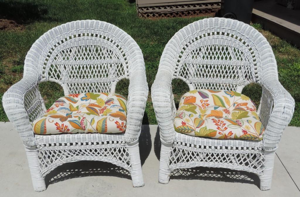 Pair of (2) White Wicker Chairs