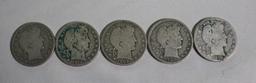 (5) Barber Half Dollars