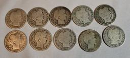 Lot of (10) Barber Half Dollars