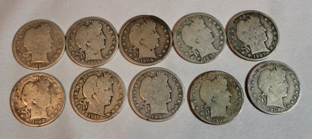 Lot of (10) Barber Half Dollars