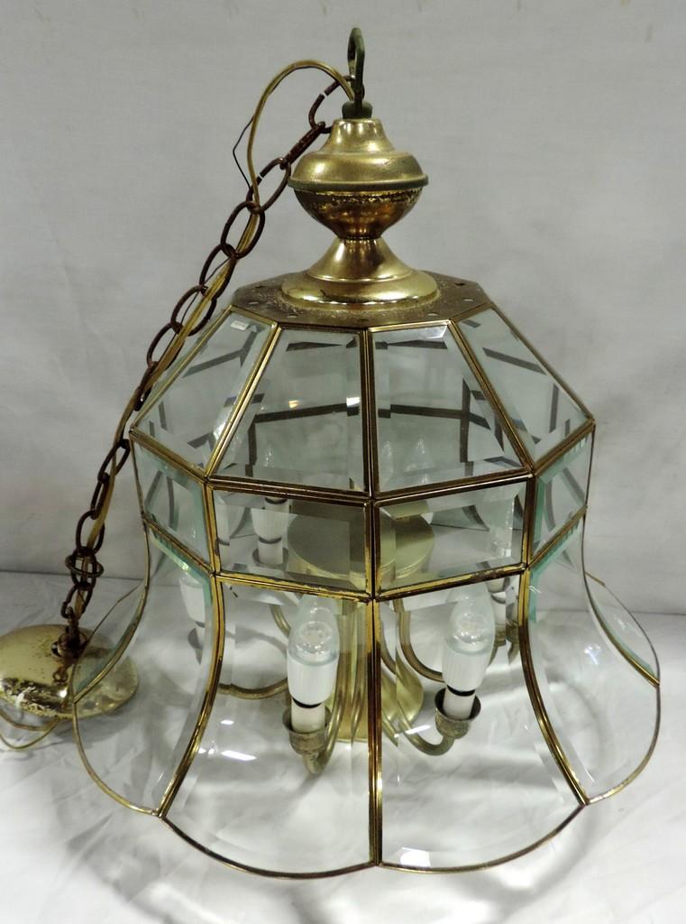 6 Light Brass & Glass Chandelier