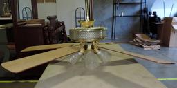 Brass And Pressed Glass 4 Light Ceiling Fan