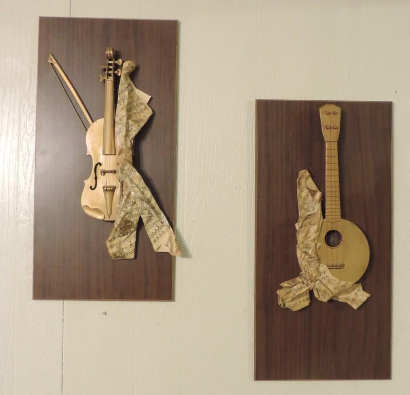 Lot of (2) 1970's Handmade Musical Instrument Wall Plaques