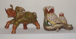 Lot of Ceramic Owls and Elephant