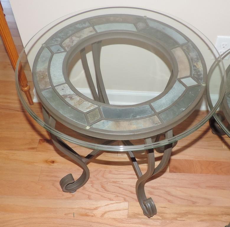 (3) Piece Metal, Tile, and Glass Table Set