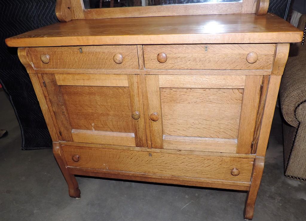 Antique Oak Buffet with Mirror