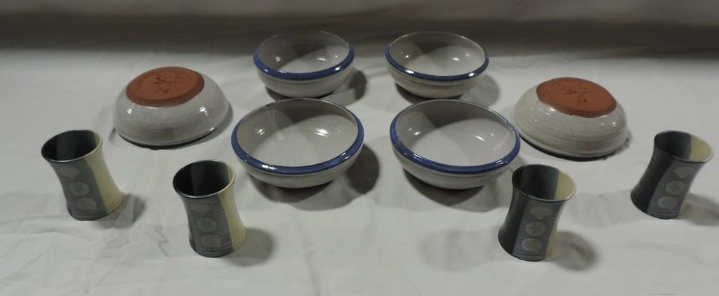 6 Signed Studio Pottery Bowls & 4 Japan Ceramic Juice Glasses