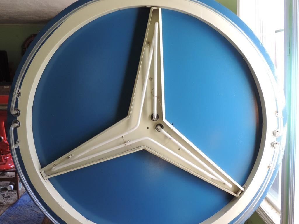 Hard To Find Mercedes Dealership Neon Sign on Cast Iron Pedestal