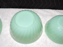 (3) Piece Fire king Jadeite Swirl  Bowl Set