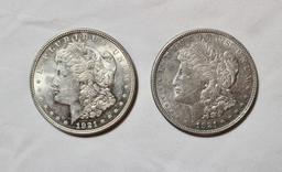 (2) 1921 AU Morgan Silver Dollars