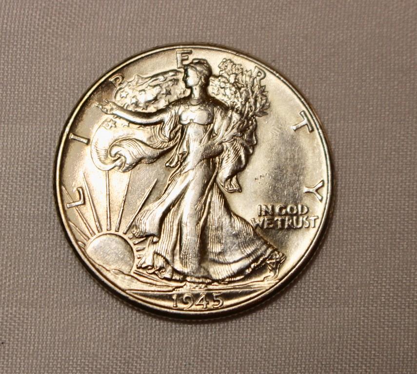 1945 AU Walking Liberty Half Dollar