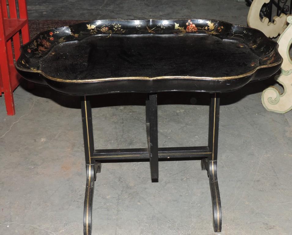 Antique Oriental Lacquer Tray Table on Stand