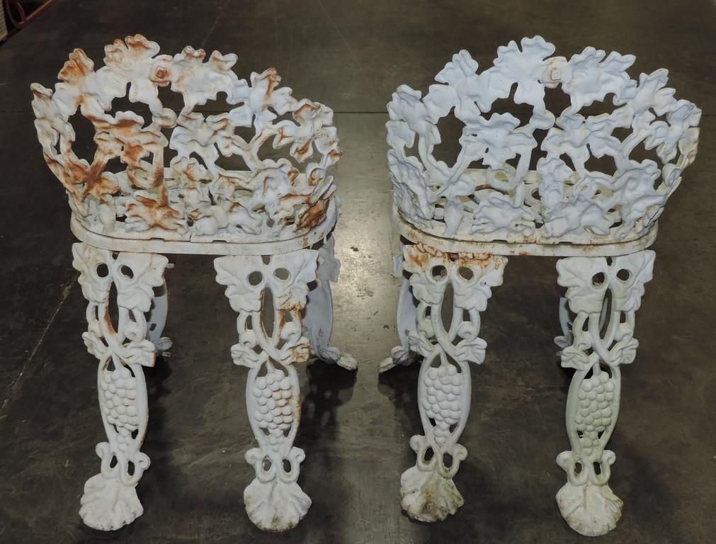 Pair Of Cast Iron Grape Design Patio Chairs