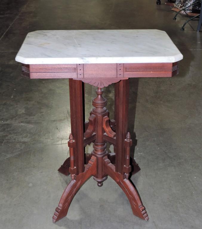Walnut Eastlake Victorian Marble Top Table