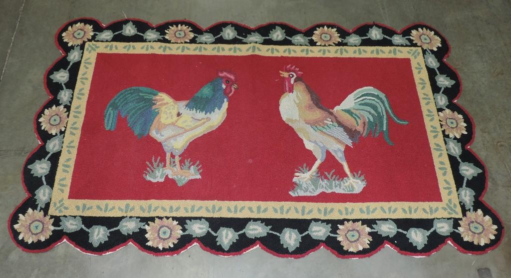 Vintage Hooked Rug Featuring Roosters