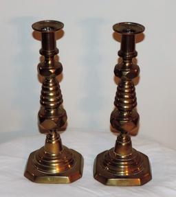 Pair of signed Brass English Period Candlesticks