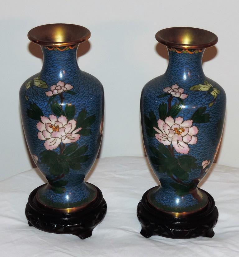 Pair of Chinese Multi-Colored Cloisonné Vases