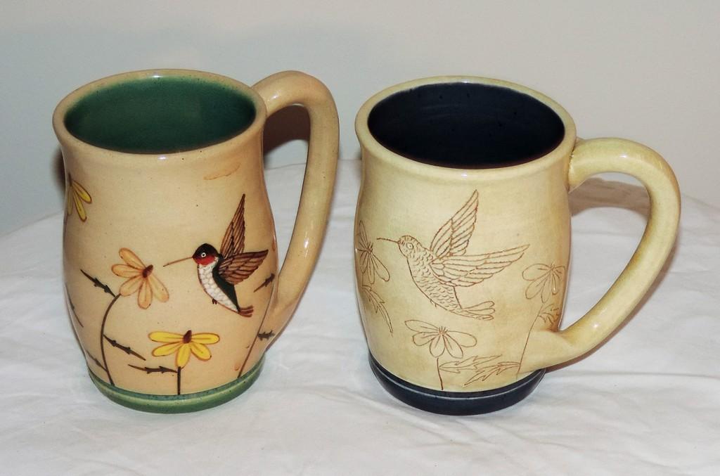 Pair of Winton Rosa Eugene Pottery Mugs
