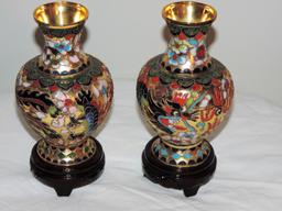 Pair of Cloisonne Vases on pedestals