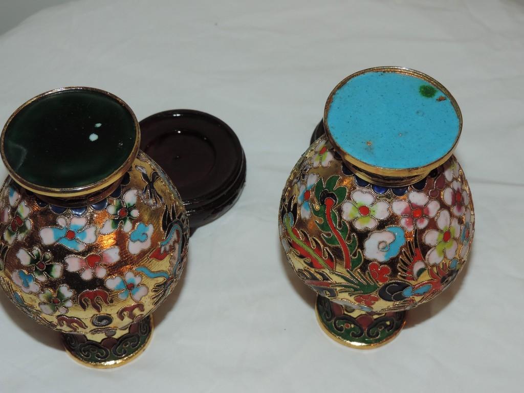 Pair of Cloisonne Vases on pedestals