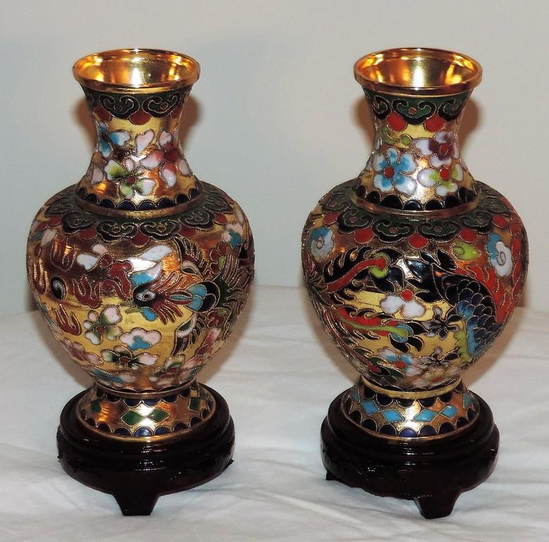 Pair of Cloisonne Vases on pedestals