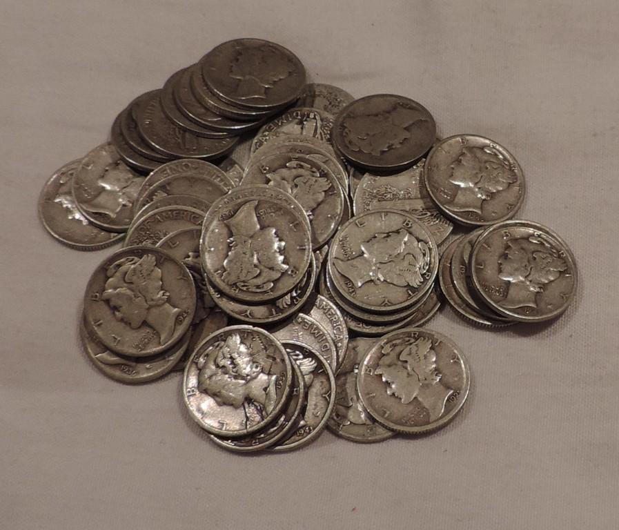 (50) Silver Mercury Dimes