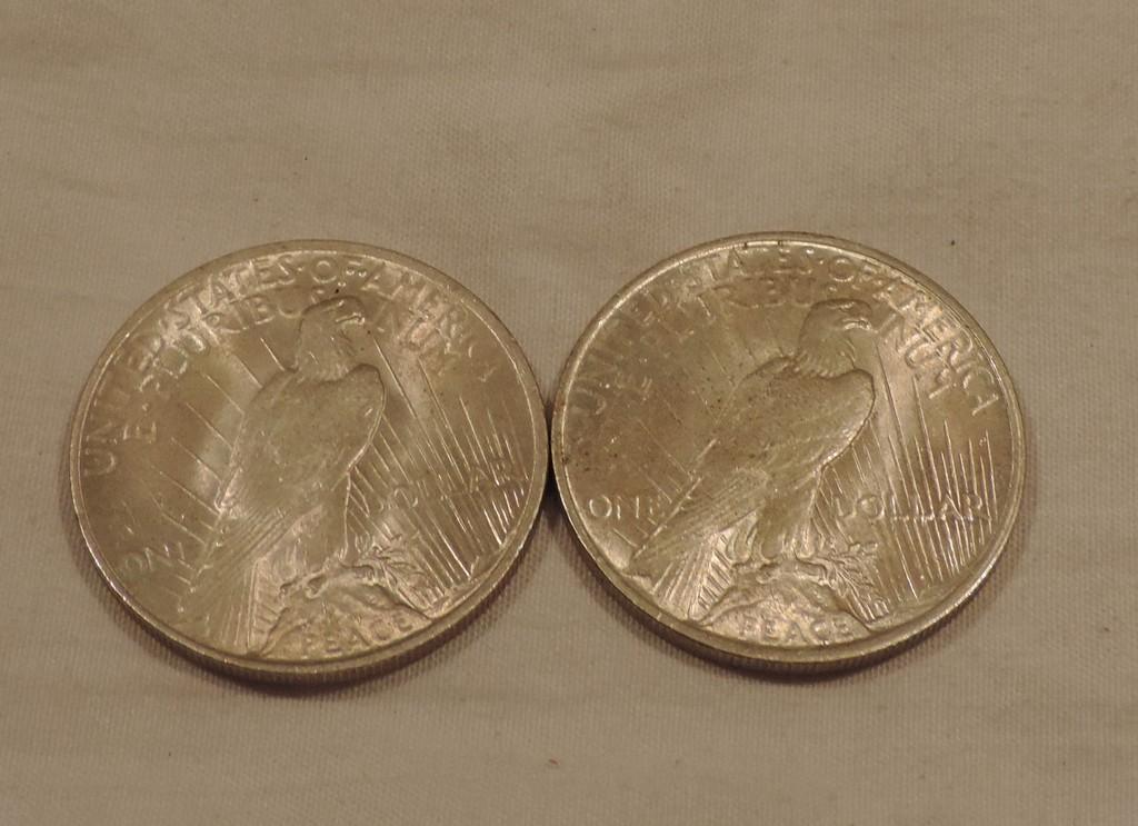 (2) Peace Silver Dollars