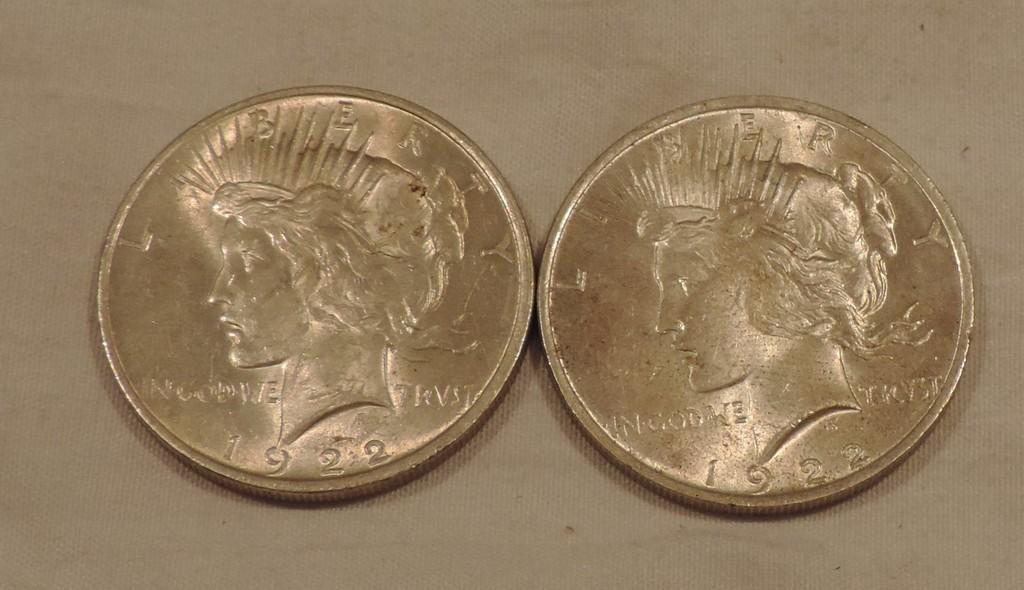 (2) Peace Silver Dollars