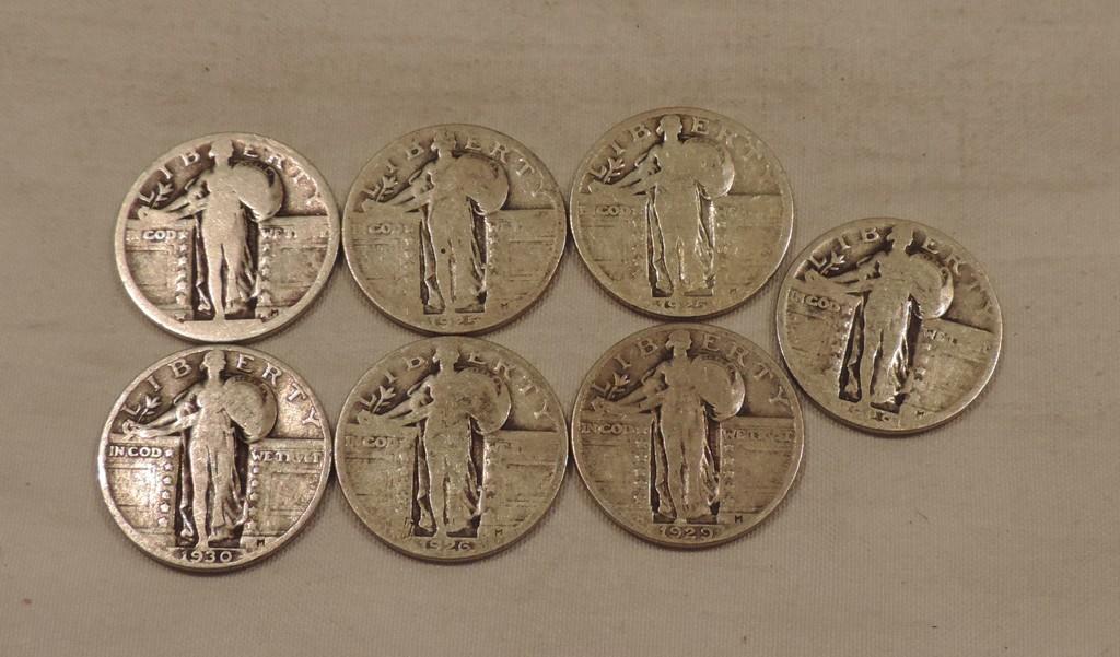 (7) Silver Standing Liberty Quarters
